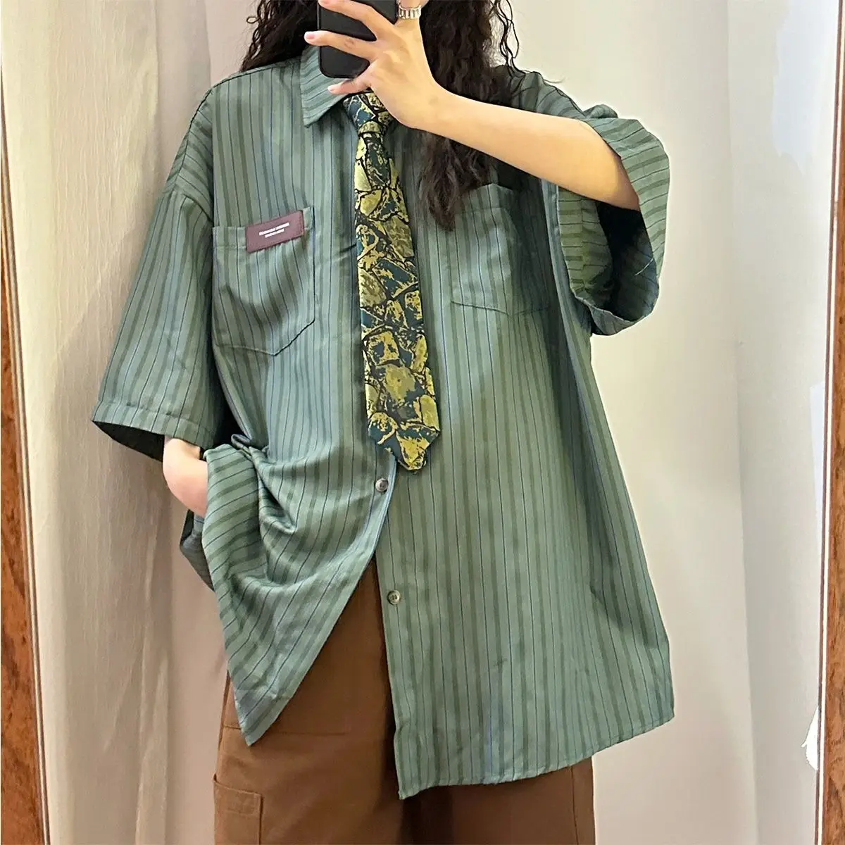 K-POP Inspired Vintage Striped Shirt for Women | Casual Streetwear Fashion