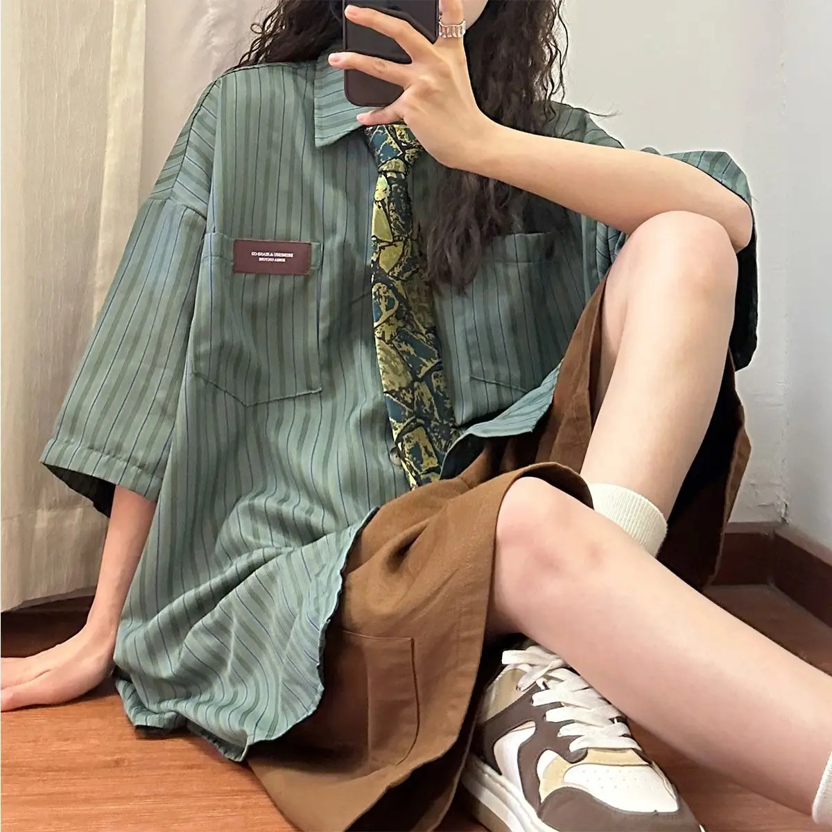 K-POP Inspired Vintage Striped Shirt for Women | Casual Streetwear Fashion