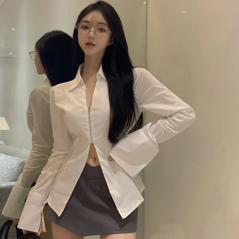 K-POP Inspired White Chiffon Blouse | Stylish Long Sleeve Top for Gen Z & Y2K Fashion | Streetwear Autumn Shirt