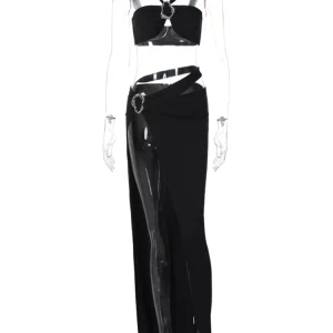 K-POP Inspired Women's 2-Piece Set: Camis Crop Top & Long Skirt - Streetwear Fashion