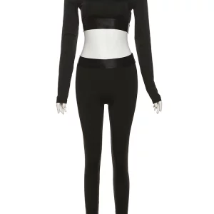 K-POP Inspired Women's 2-Piece Set: Crop Top & Belted Leggings