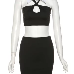 K-POP Inspired Women's 2-Piece Set: Halter Camisole & Tight Skirt for Chic Streetwear Style
