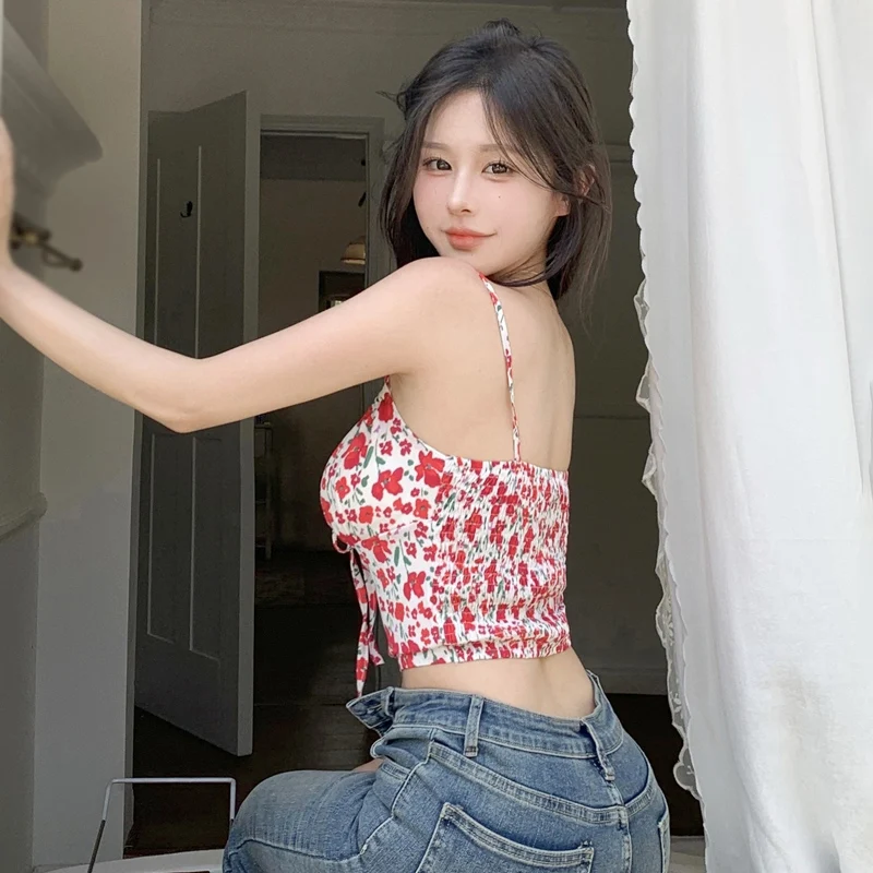 K-POP Inspired Women's Crop Top: Floral Print Summer Fashion