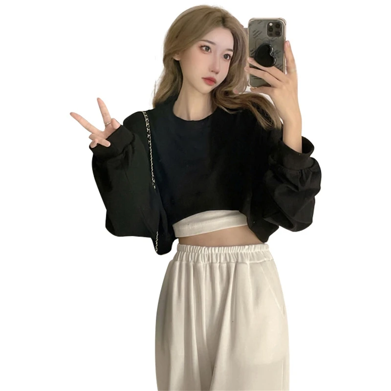 K-POP Inspired Women's Cropped Hoodies: Trendy Streetwear Sweatshirts