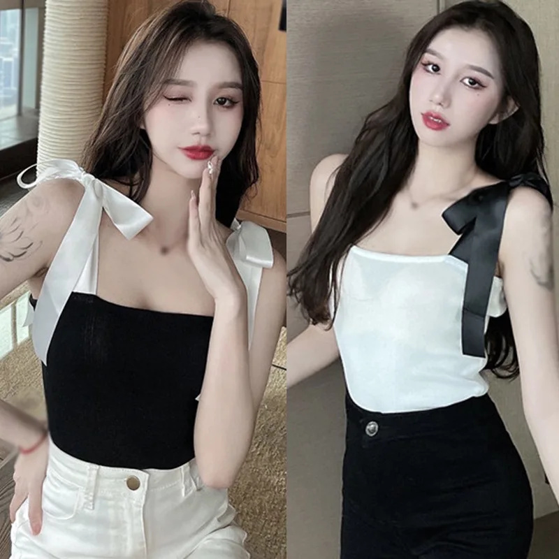 K-POP Inspired Women's Elastic Shoulder Tie Bow Sling Vest