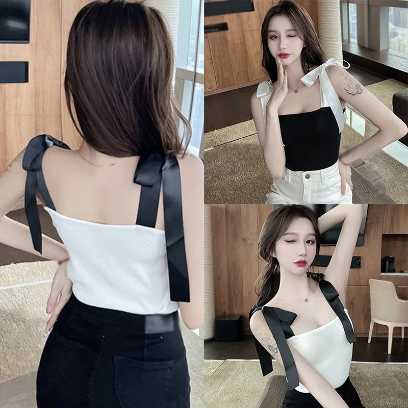 K-POP Inspired Women's Elastic Shoulder Tie Bow Sling Vest