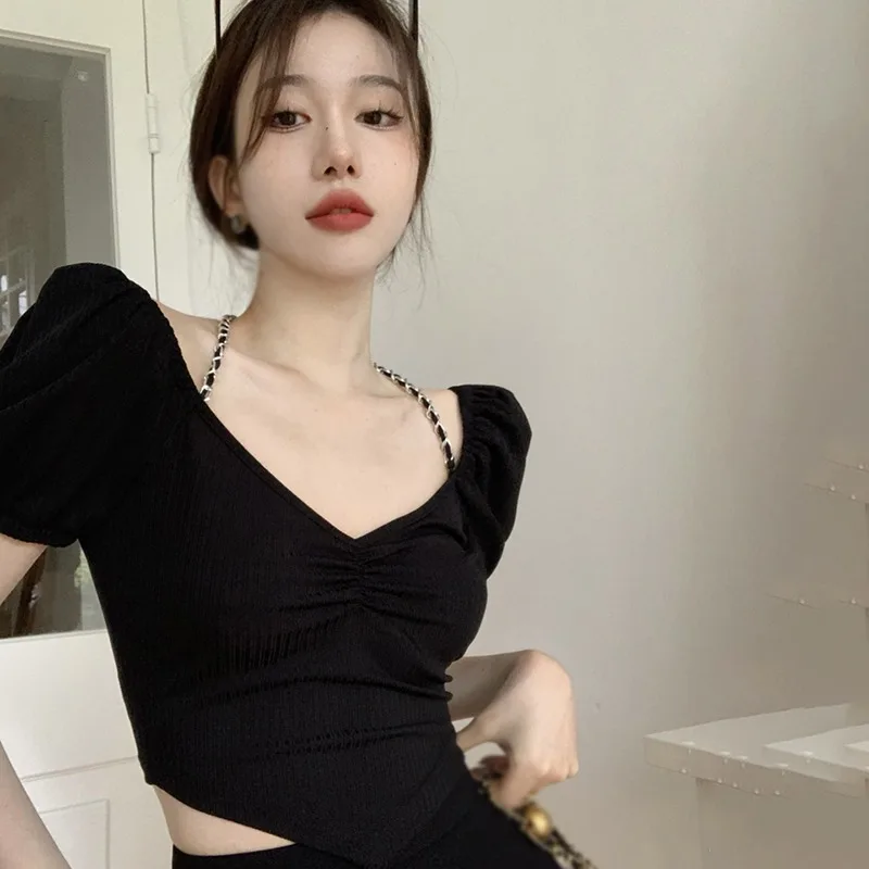 K-POP Inspired Women's Irregular Chain Backless Halter Top - Gen Z Y2K Fashion