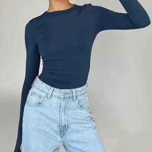 K-POP Inspired Women's Long Sleeve Crop Top with Thumb Holes - Trendy Streetwear Fashion for Gen Z and Y2K Style