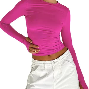 K-POP Inspired Women's Long Sleeve Crop Top with Thumb Holes - Trendy Streetwear Fashion for Gen Z and Y2K Style