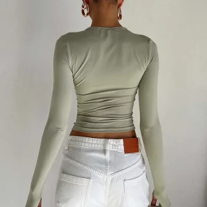 K-POP Inspired Women's Long Sleeve Crop Top with Thumb Holes - Trendy Streetwear Fashion for Gen Z and Y2K Style