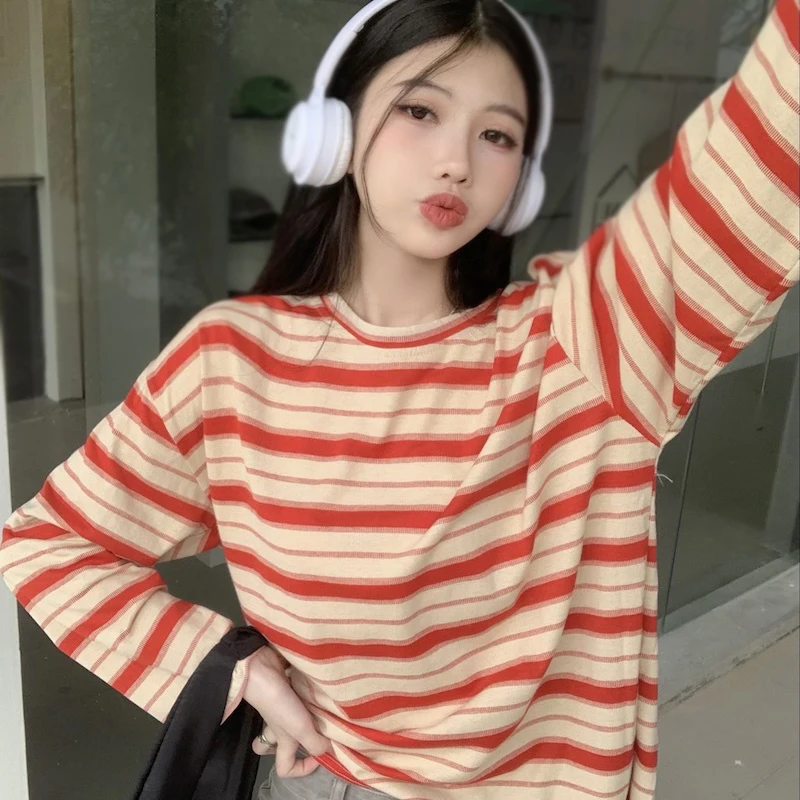 K-POP Inspired Women's Long Sleeve Striped T-Shirt | Streetwear Fashion