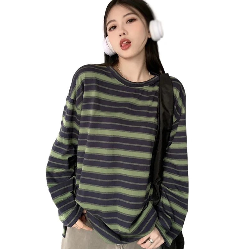 K-POP Inspired Women's Long Sleeve Striped T-Shirt | Streetwear Fashion