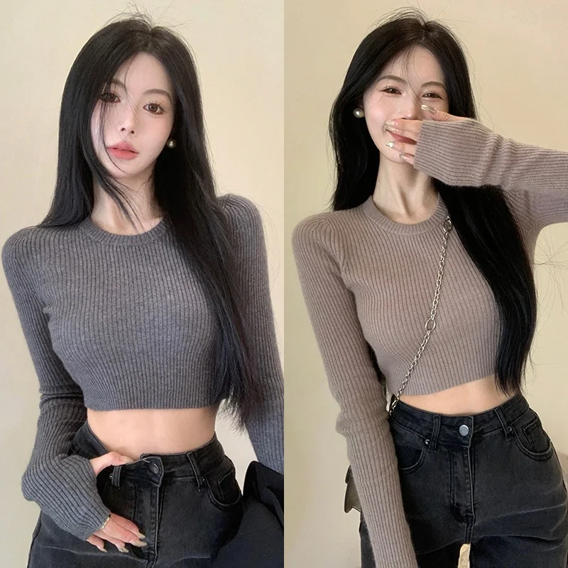 K-POP Inspired Women's Round Neck Knit Sweater - Trendy Streetwear Fashion