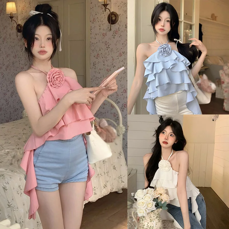 K-POP Inspired Women's Ruffle Backless Camisole - Trendy Korean Fashion