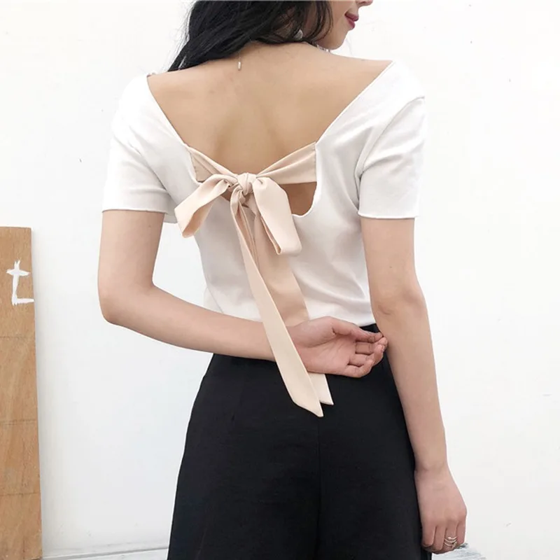 K-POP Inspired Women's Short Sleeve Back Bow Tee | Korean Fashion Streetwear