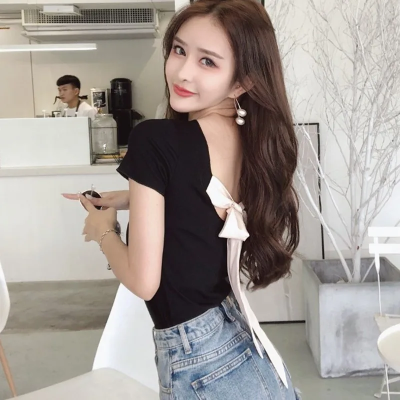 K-POP Inspired Women's Short Sleeve Back Bow Tee | Korean Fashion Streetwear