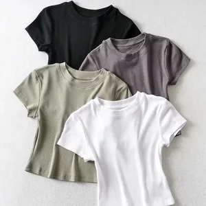 K-POP Inspired Women's Short Sleeve Crop Top | Trendy Korean Fashion for Gen Z & Y2K Style