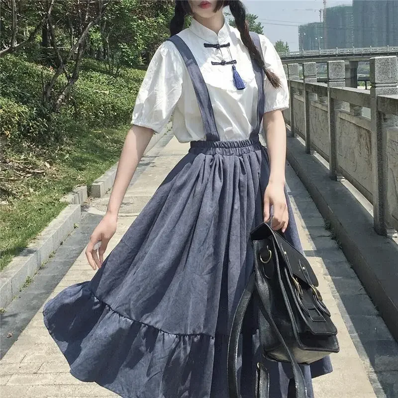 K-POP Inspired Women's Strap Long Skirt | Ruffled Gen Z Fashion