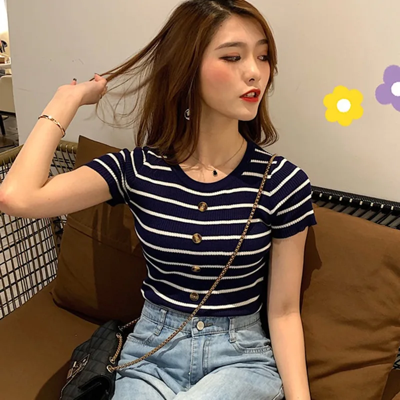 K-POP Inspired Women's Striped T-Shirt | Korean Fashion Casual Top