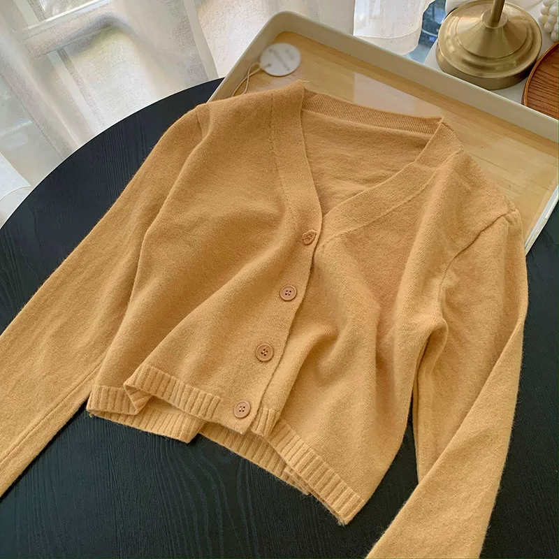 K-POP Inspired Women's V-Neck Cardigan: Solid Color Long Sleeve Streetwear Sweater