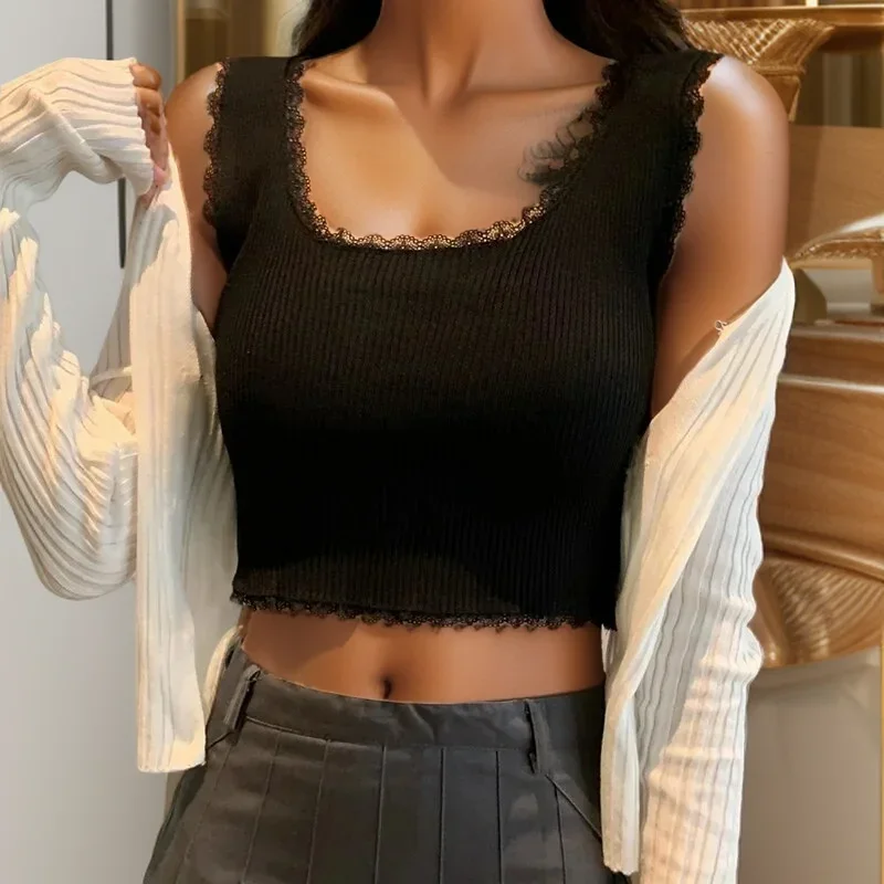 K-POP Lace-Up Crop Tank Top | Solid Square Neck Summer Style