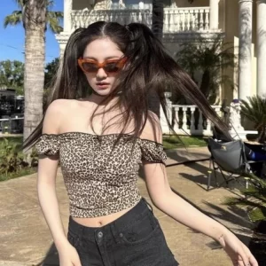 K-Pop Leopard Print Crop Top: Y2K Harajuku Style for Women