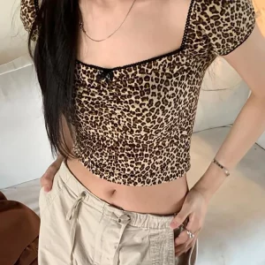 K-Pop Leopard Print Crop Top: Y2K Harajuku Style for Women