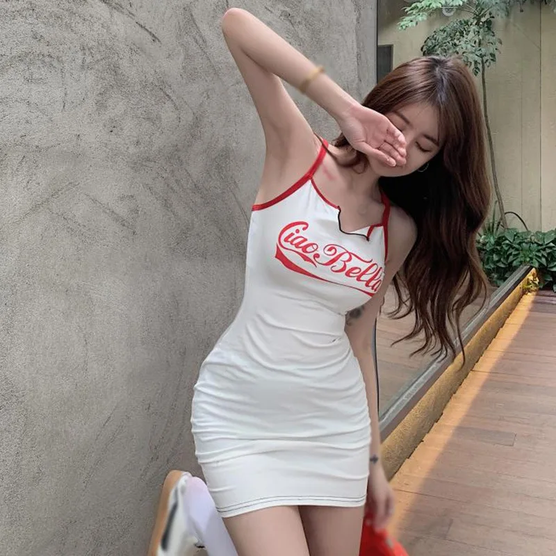 K-POP Letter Print Camisole Dress | Sexy Sleeveless Streetwear for Gen Z & Y2K Fashion