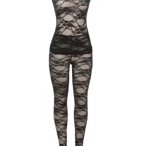 K-POP Mesh 2-Piece Set: Sheer Strapless Dress + Foot Leggings