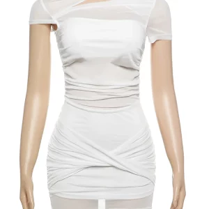 K-POP Mesh Folds Halter Neck Mini Dress | Sexy Bodycon Clubwear