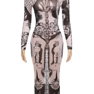 K-POP Streetwear Aesthetic Print Maxi Dress | Sexy Bodycon Clubwear for Women