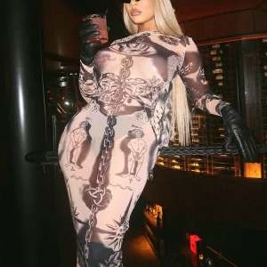 K-POP Streetwear Aesthetic Print Maxi Dress | Sexy Bodycon Clubwear for Women