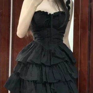 K-POP Streetwear Black Ruffles Dress | Y2K Fashion for Gen Z