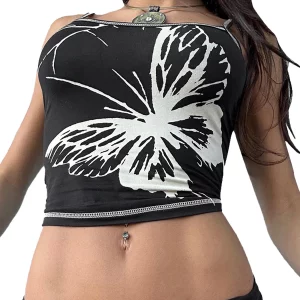 K-POP Streetwear Butterfly Print Sleeveless Camisole Top for Women