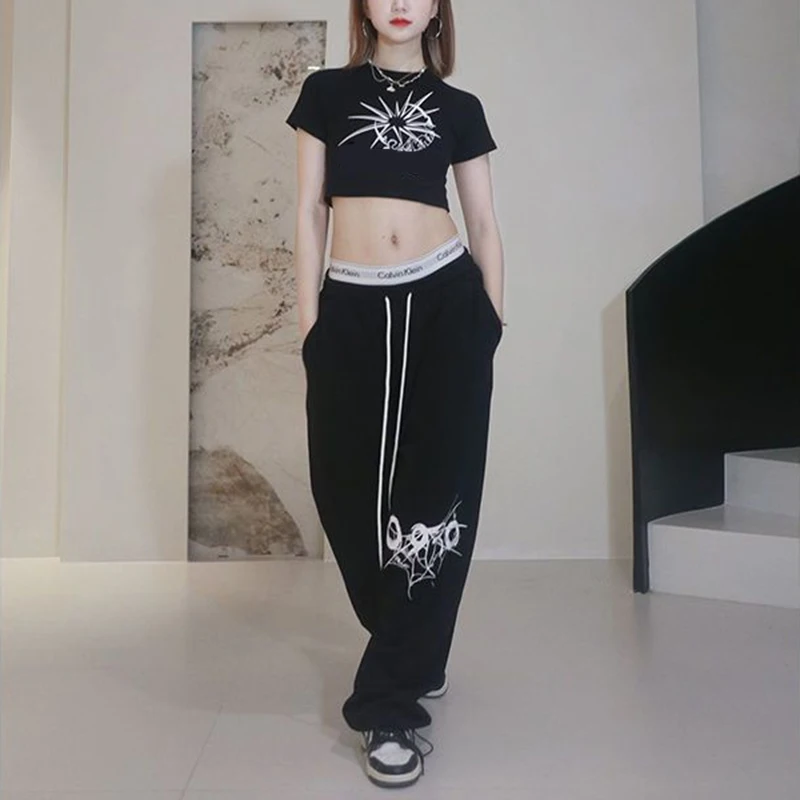 K-POP Streetwear High Waist Sweatpants for Women | Jazz Dance Hiphop Print Casual Pants