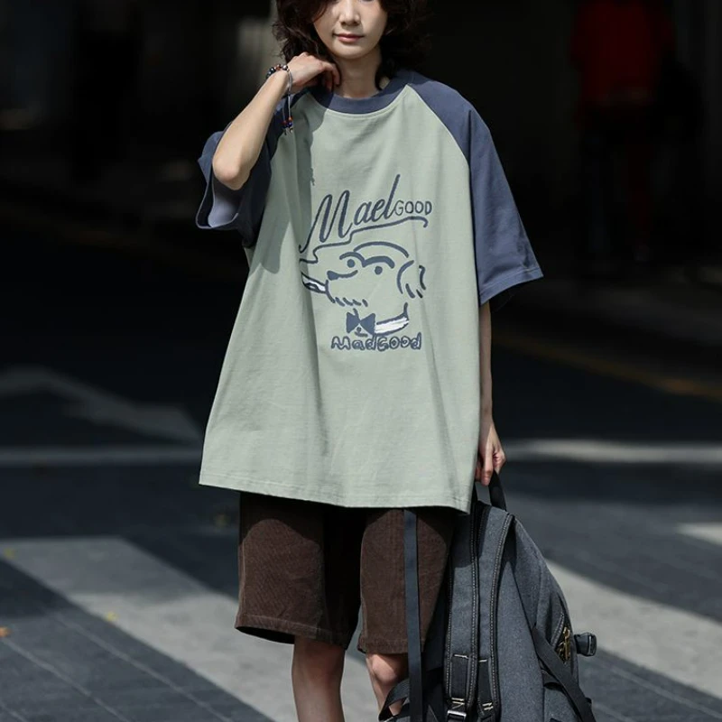 K-POP Streetwear Puppy Print Patchwork T-shirt | Korean Fashion Y2K Tees for Women