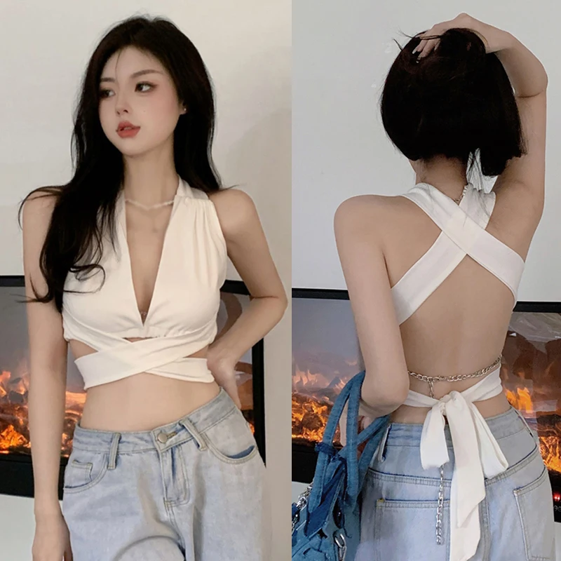 K-POP Streetwear: Sexy Backless Deep V-Neck Vest for Gen Z & Y2K Fashion