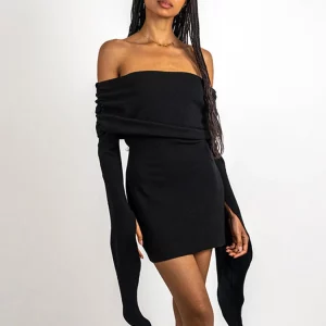 K-POP Streetwear Sheath Dress | Off-Shoulder Tassel Mini Bodycon