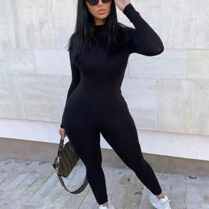 K-POP Streetwear Skinny Jumpsuit for Women | O-Neck Full Sleeve Zipper Romper