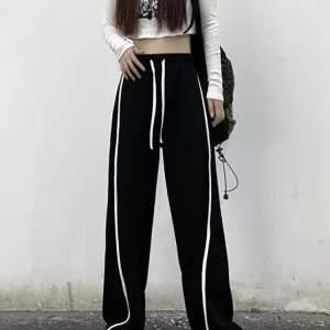 K-POP Striped Joggers: Gen Z Streetwear High Waist Wide Leg Pants