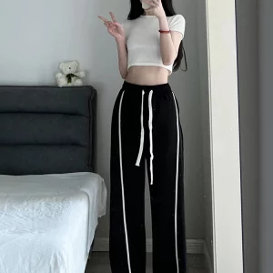 K-POP Striped Joggers: Gen Z Streetwear High Waist Wide Leg Pants