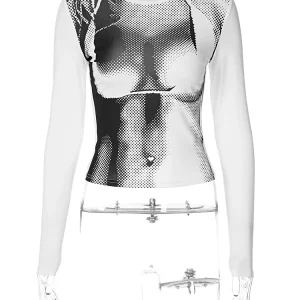 K-POP Style 3D Print Long Sleeve Crop Top - Gen Z Y2K Fashion