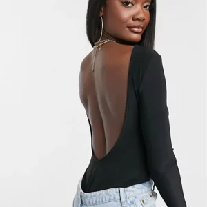 K-POP Style Black Backless Bodysuit for Gen Z & Y2K Fashion