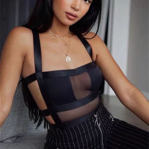 K-POP Style Black Backless Bodysuit | Sexy See-through Top