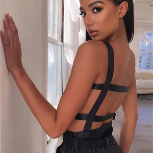 K-POP Style Black Backless Bodysuit | Sexy See-through Top