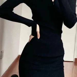 K-POP Style Black Bodycon Knitted Dress for Women | Sexy Wrap Mini Dress for Autumn | Streetwear Fashion Outfit