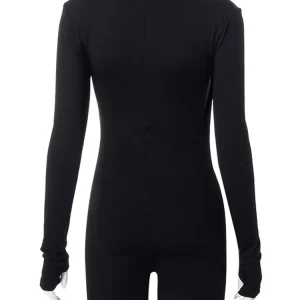 K-POP Style Black Hollow Out Rompers for Women | Long Sleeve Bodycon Jumpsuit | Korean Fashion Streetwear for Gen Z & Y