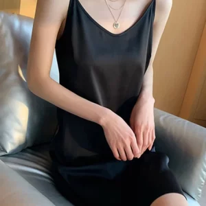 K-POP Style Black V-Neck Sleeveless Dress for Women | Streetwear Party Outfit