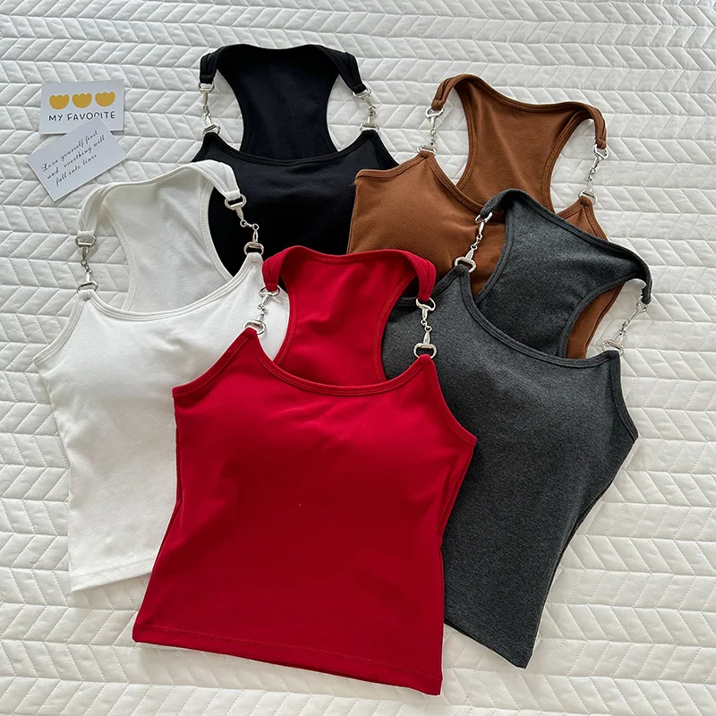 K-POP Style Cotton Suspender Vest for Gen Z & Y2K Women - Unique Chain Design, Sweet & Cool Streetwear