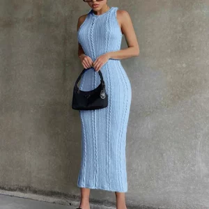 K-POP Style Crochet Sleeveless Bodycon Sweater Dress for Women - Y2K Streetwear Fashion